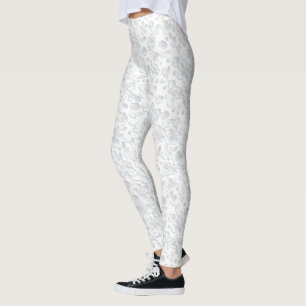 Weiß auf weißem Blumendruck, Vintage Tapete Leggings