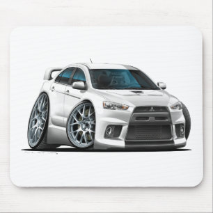 Weiß-Auto Mitsubishis Evo Mousepad