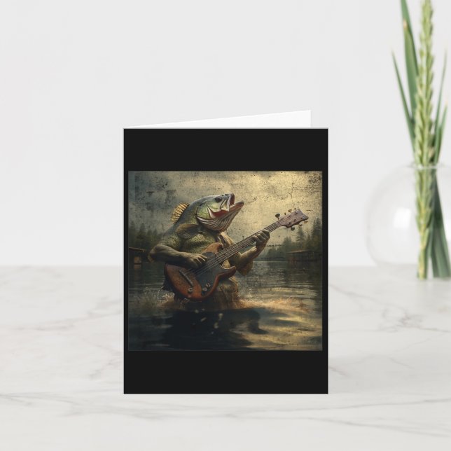 Weiß B Fische spielen B Gitarre Funny Cursed Meme Karte (Vorderseite)
