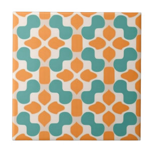 Weiß, beige, Acqua-blau und orange blumen Fliese