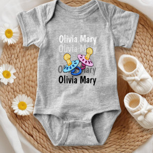 Weiß bis schwarz mit Schnuller Grau Baby Strampler