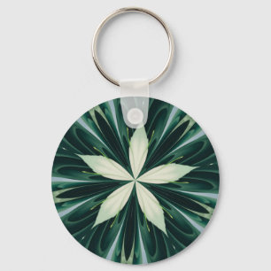 Weiß-Blätter in einem grünen Waldkaleidoskop Schlüsselanhänger
