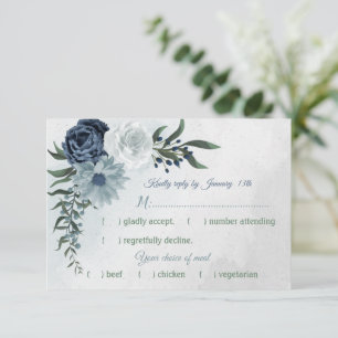Weiß & blau blühende Pflanzen Hochzeitsmahlzeit Wa RSVP Karte