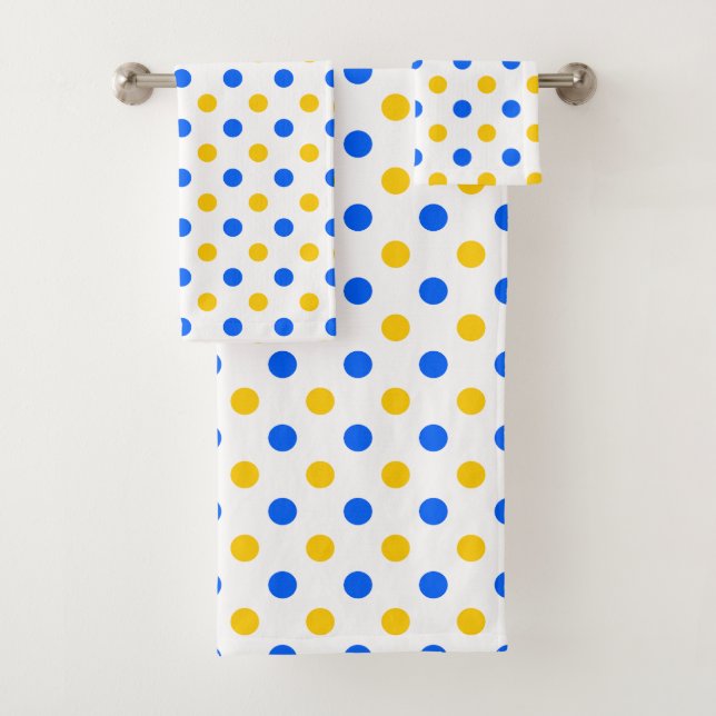 Weiß Blau Gelb Punkte Design  Badhandtuch Set (Insitu)