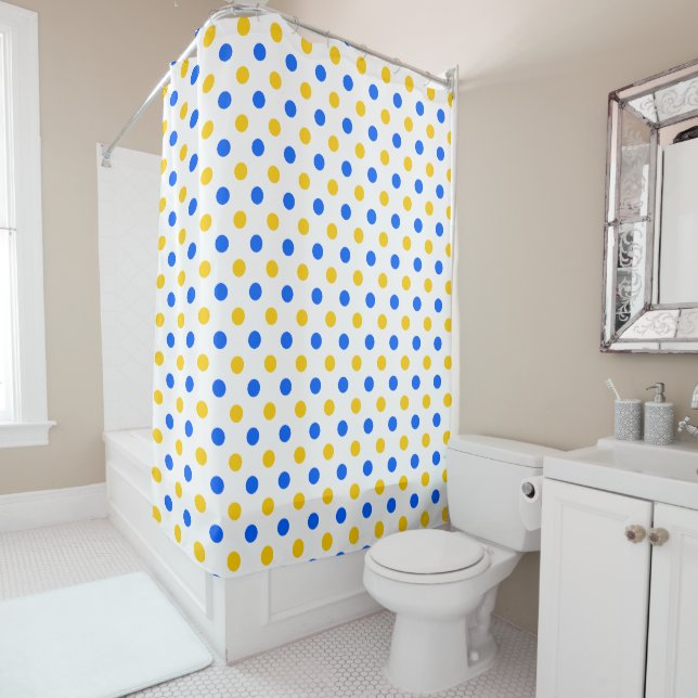 Weiß Blau Gelb Punkte Design  Duschvorhang (Beispiel)