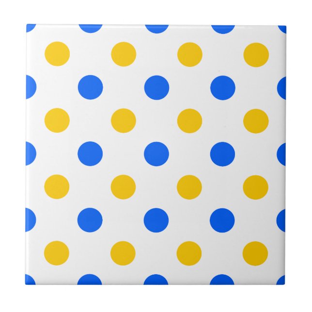 Weiß Blau Gelb Punkte Design  Fliese (Vorderseite)