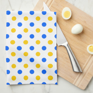 Weiß Blau Gelb Punkte Design Geschirrtuch