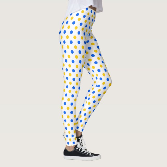 Weiß Blau Gelb Punkte Design  Leggings (Rechts)