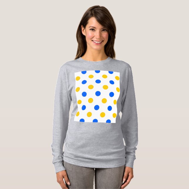Weiß Blau Gelb Punkte Design  T-Shirt (Vorne ganz)