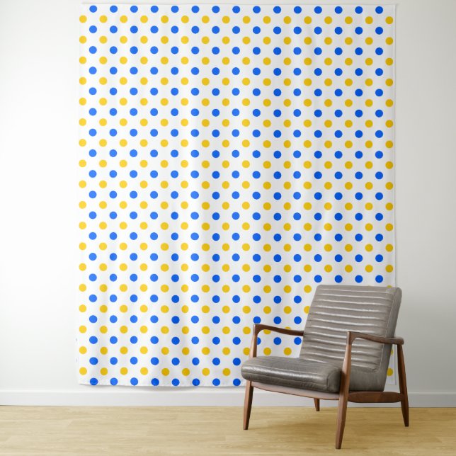 Weiß Blau Gelb Punkte Design  Wandteppich (Beispiel)