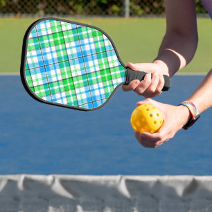 Weiß Blau Grün Kariertes Tartan Design Pickleball Schläger
