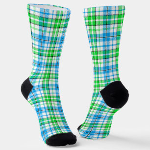 Weiß Blau Grün Kariertes Tartan Design  Socken