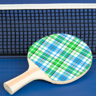 Weiß Blau Grün Kariertes Tartan Design Tischtennis Schläger
