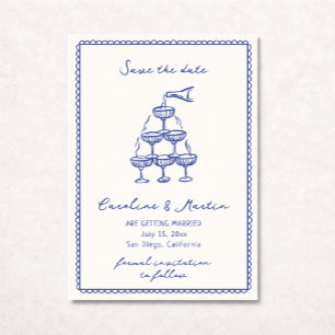 Weiß blau, handgezeichnete Hochzeit speichern Sie Einladung