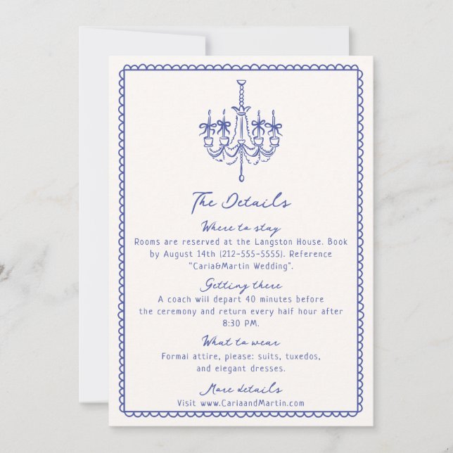 Weiß blau, handgezogene Gehäusekarte Save The Date (Vorderseite)