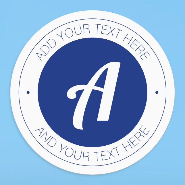 Weiß & blau Monogram oder Logo hinzufügen Waterpro Etiketten (Von Creator hochgeladen)