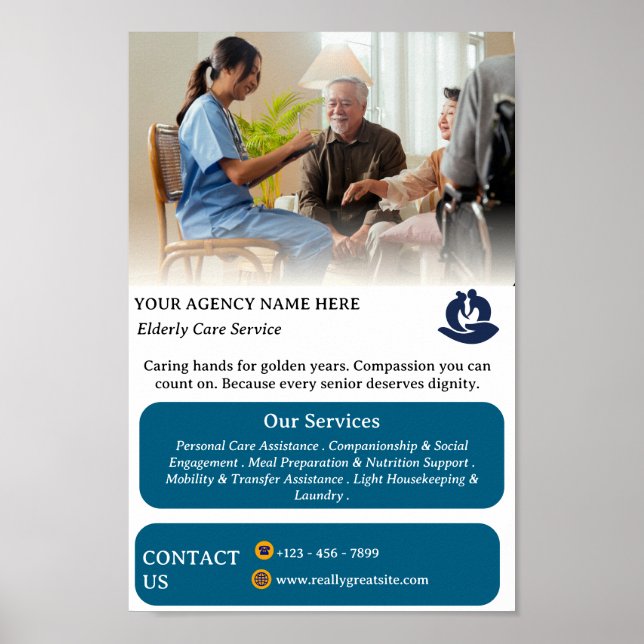 Weiß & Blau Seniorenpflege Werbeaktion Poster (Vorne)