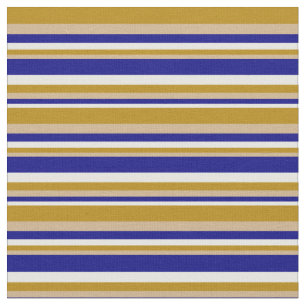 Weiß, Blau, Tan und Dunkle Goldenrod Linien Stoff