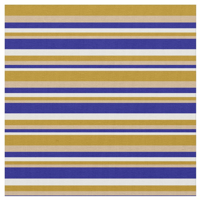 Weiß, Blau, Tan und Dunkle Goldenrod Linien Stoff (Nahaufnahme)