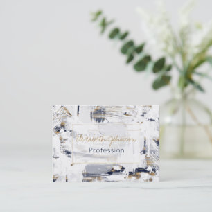 Weiß Blau und Gold Pinselstriche Visitenkarte