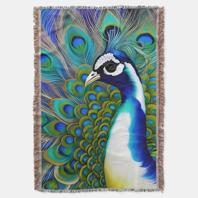 Weiß blau und grün Piebald Peacock Decke (Vorderseite Vertikal)