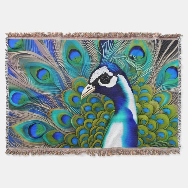 Weiß blau und grün Piebald Peacock Decke (Vorderseite)