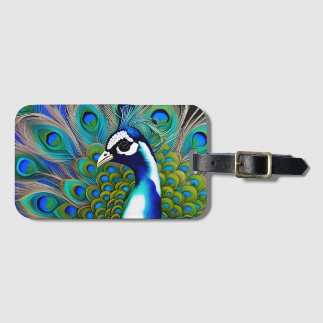 Weiß blau und grün Piebald Peacock Gepäckanhänger (Vorderseite (Horizontal))