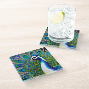 Weiß blau und grün Piebald Peacock Glasuntersetzer