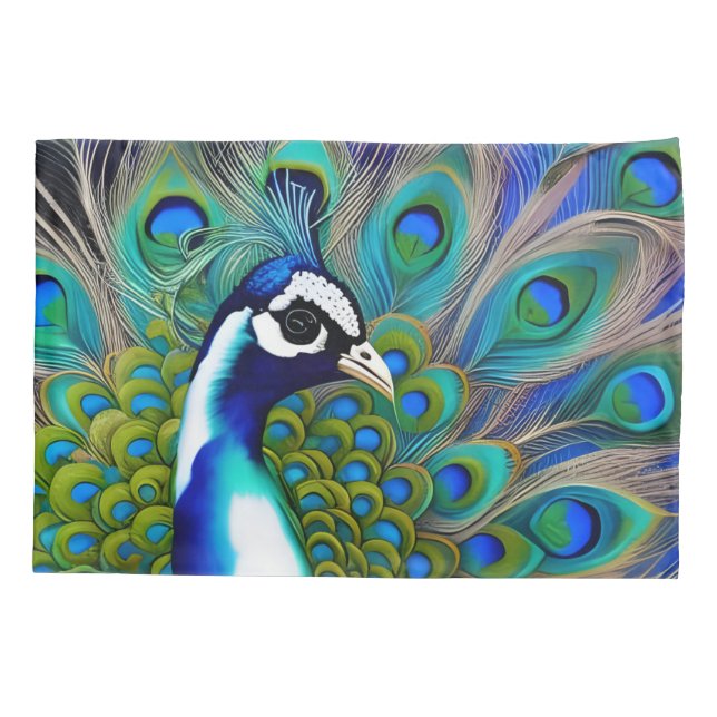 Weiß blau und grün Piebald Peacock Kissenbezug (Rückseite)