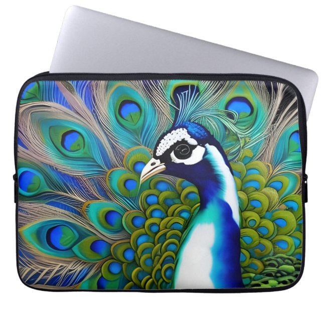 Weiß blau und grün Piebald Peacock Laptopschutzhülle (Vorderseite)