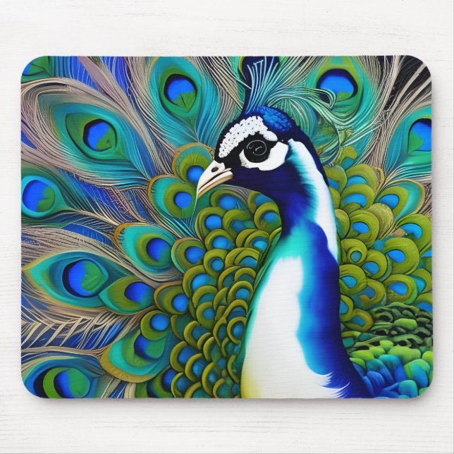 Weiß blau und grün Piebald Peacock Mousepad (Vorne)