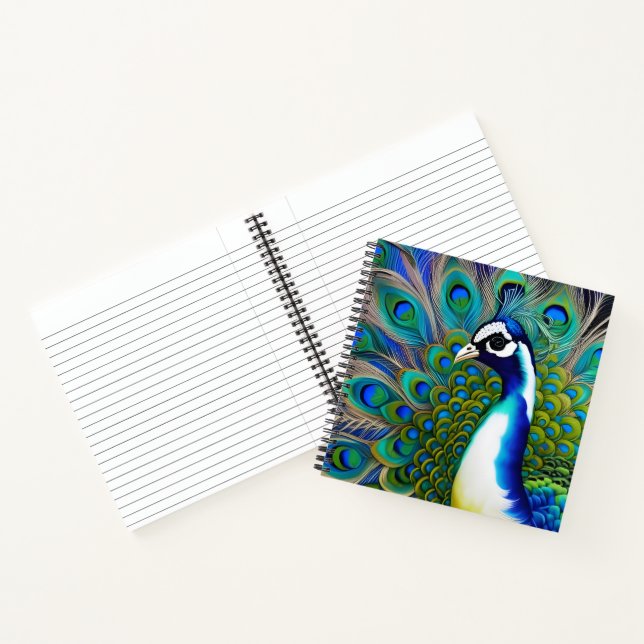 Weiß blau und grün Piebald Peacock Notizbuch (Innenseite)