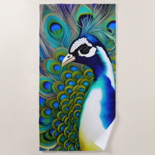 Weiß blau und grün Piebald Peacock Strandtuch