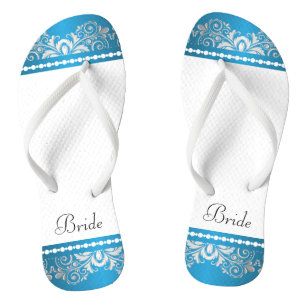 Weiß, Blau und Silber Hochzeitsparty Flip Flops