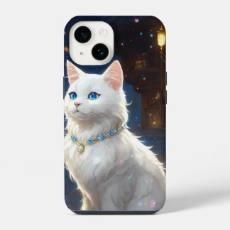 Weiß, blaue Augen Katze iPhone 14 Reißverschluss,  iPhone 14 Hülle
