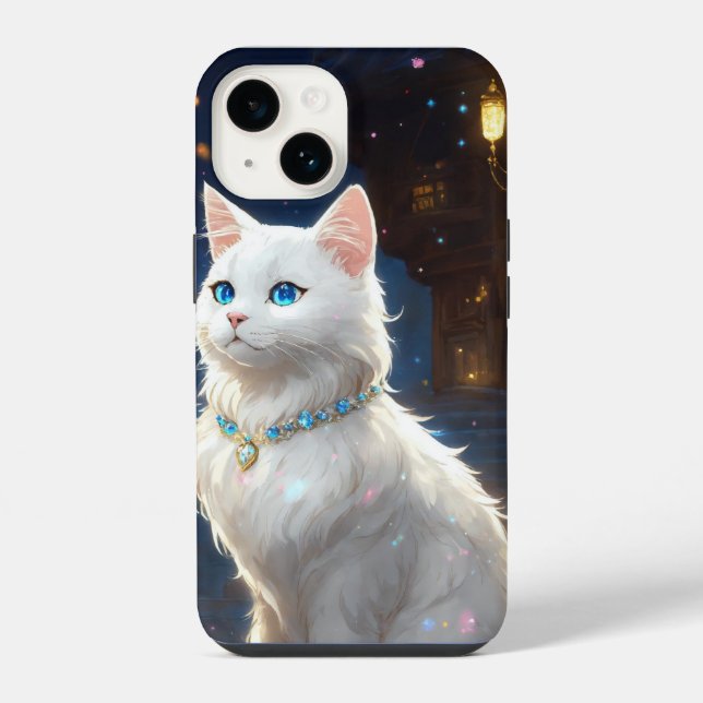 Weiß, blaue Augen Katze iPhone 14 Reißverschluss,  iPhone Hülle (Rückseite)