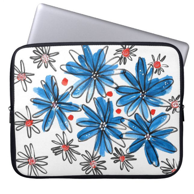 Weiß-blaue Blume Laptopschutzhülle (Vorderseite)