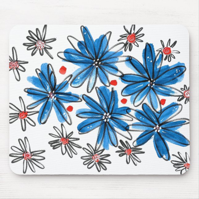 Weiß-blaue Blume Mousepad (Vorne)