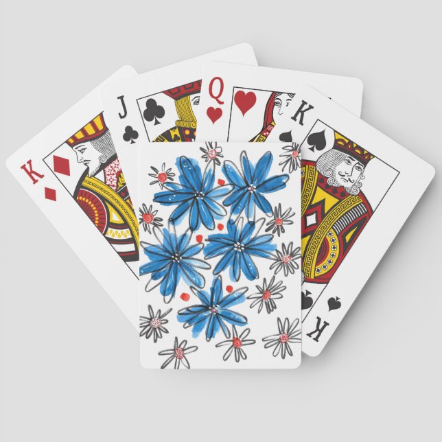 Weiß-blaue Blume Spielkarten (Rückseite)