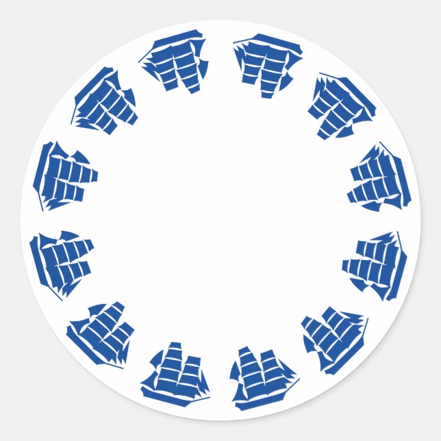 Weiß blaue Nautikboote rahmen leeres Meer Runder Aufkleber (Vorderseite)