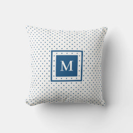 Weiß-blaue Polka-Dot-Muster mit modernem Monogramm Kissen
