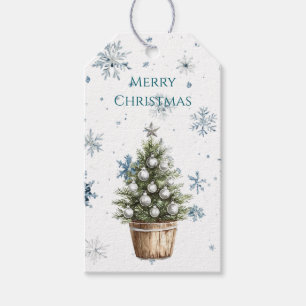 Weiß Blaue Schneeflocken Weihnachtsbaum Geschenkanhänger