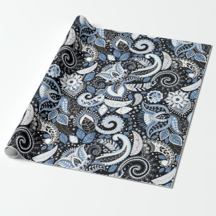 Weiß-blauer Paisley-Druck Elegante Geburtstagsfeie Geschenkpapier