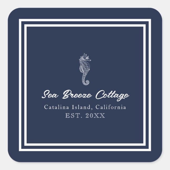 Weiß-blaues Seepferd Quadratischer Aufkleber (Vorderseite)