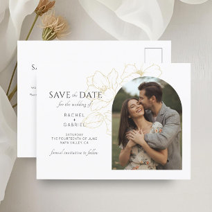 Weiß Boho Arch Gold Floral Wedding Postkarte