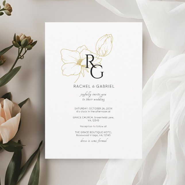 Weiß | Chic Floral Monogram Wedding Save The Date (Von Creator hochgeladen)