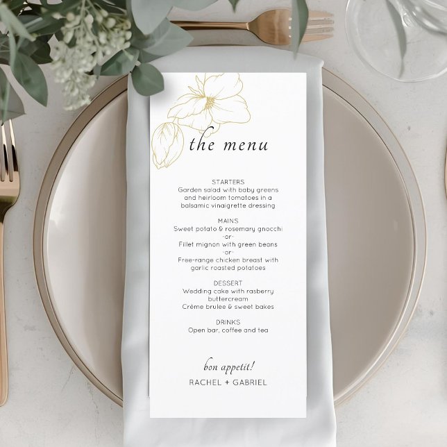 Weiß | Chic Floral Wedding Flat Menu Menükarte (Von Creator hochgeladen)