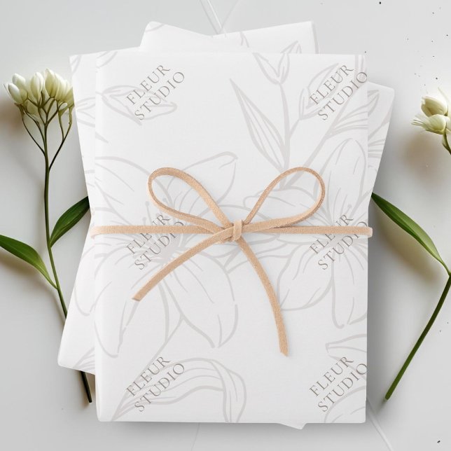 Weiß | Chic Minimal Floral Geschenkpapier Set (Von Creator hochgeladen)