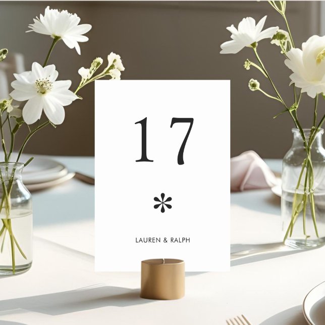 Weiß | Chic Minimal Typografy Wedding Tischnummer (Von Creator hochgeladen)