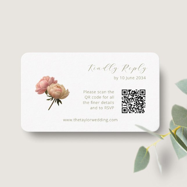 Weiß | Chic Rose Wedding RSVP QR Code Begleitkarte (Von Creator hochgeladen)